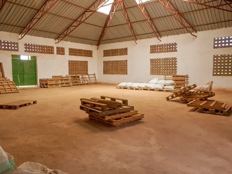 Warehouse interior with maize storage