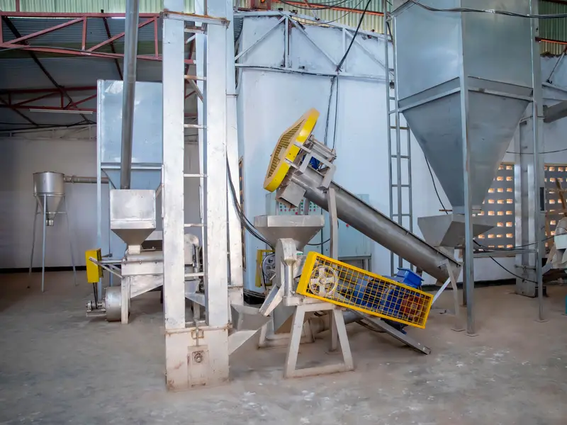 Milling machinery inside the maize processing plant